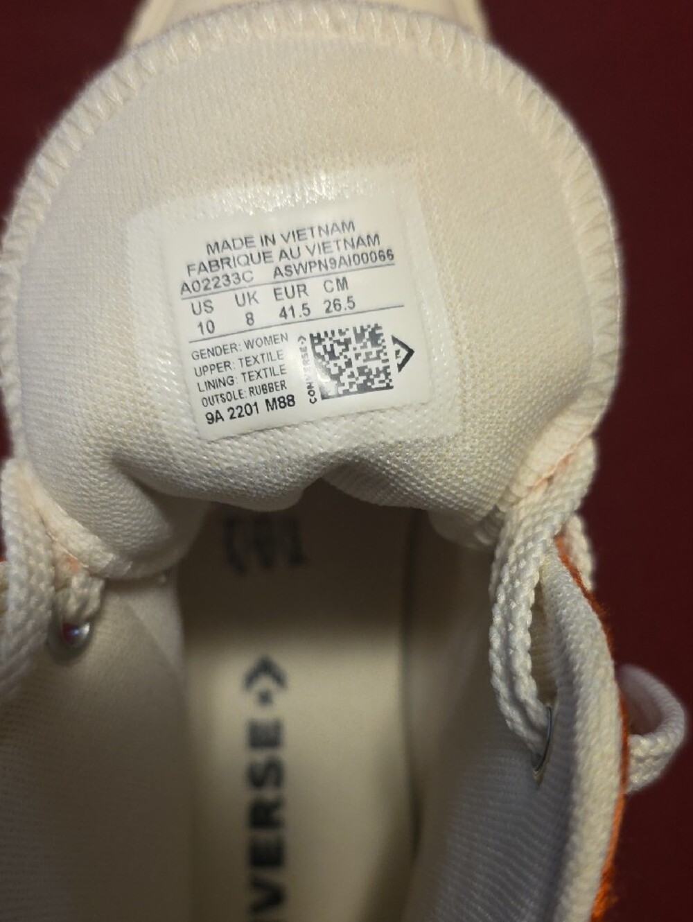 Converse High Top Sneakers - Orange & White Embroidered Design Women's Size 10 - Picture 3 of 6